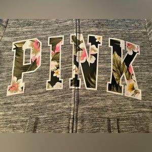 Pink Grey Zip-Up Hoodie with Floral Design
